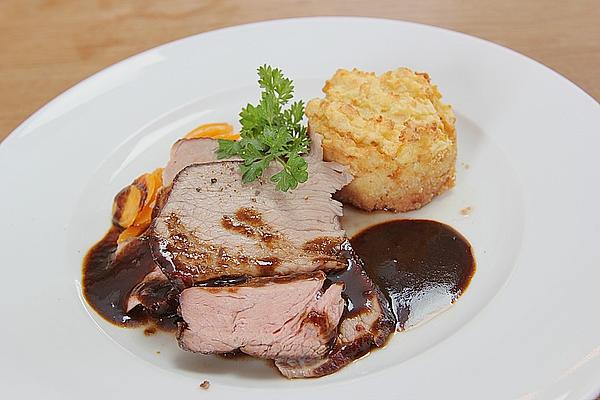 Juicy NT Veal with Glazed Carrots and Potato Soufflé