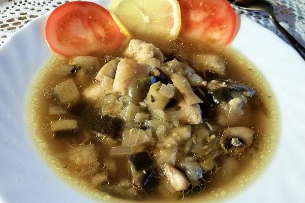 Light Fish Soup with Mushrooms and Zucchini