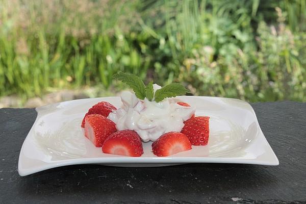 Lime Strawberries with Apple and Strawberry Cream and Lemon Balm