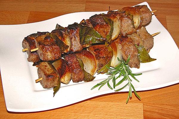 Marinated Meat Skewers with Onion and Bay Leaf