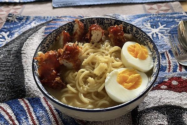Miso Ramen Noodle Soup with Crispy Chicken