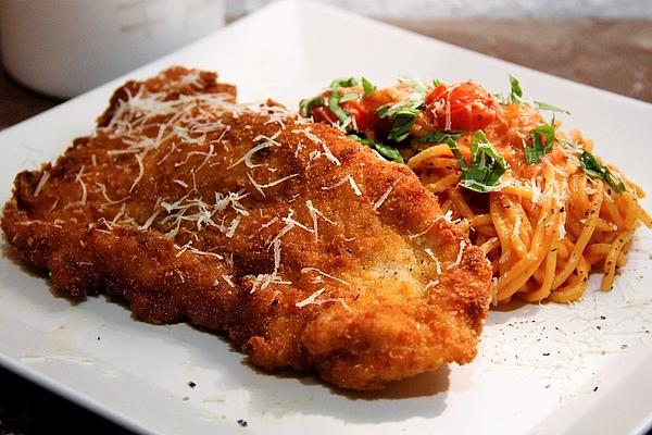 Piccata Milanese from Turkey with Homemade Tomato Spaghetti