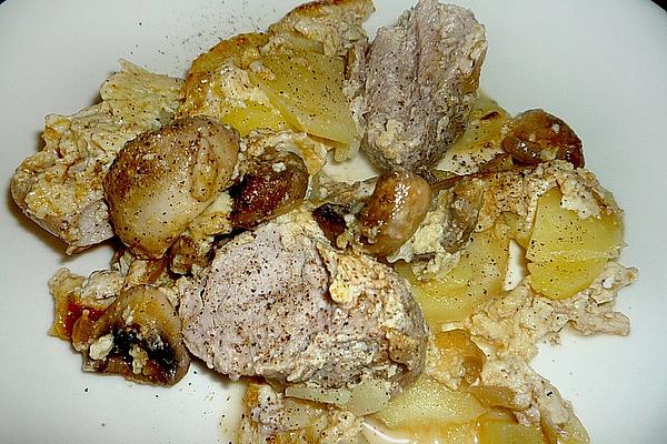 Potato and Mushroom Gratin with Fillet