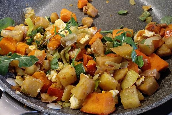 Pumpkin and Potato Pan with Goat Cheese