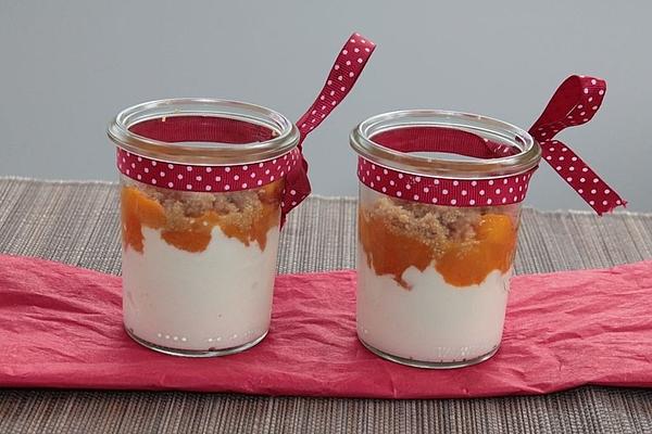 Quark Cream Layered with Apricot Compote and Amaranth