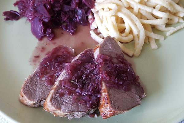 Saddle Of Venison Fillet from Oven in Red Wine Sauce