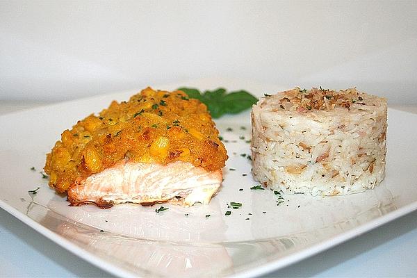 Salmon Fillets with Corn Cap on Lime Coconut Rice
