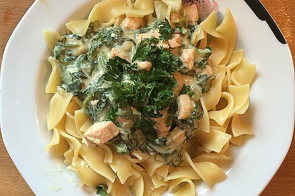 Salmon in Herb Mustard Sauce with Ribbon Noodles