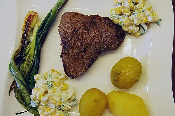 Seasoned Steaks with Spring Onions and Corn Relish