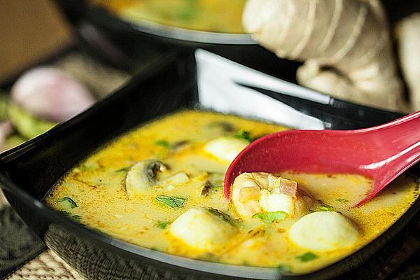 Sour Hot Asian Coconut Soup with Prawns