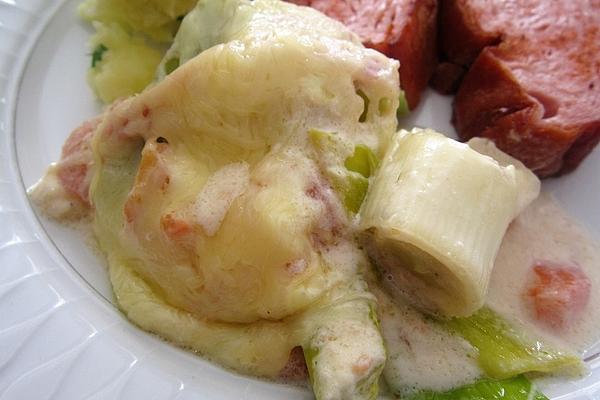 Steamed Leek with Ham and Cream Cheese