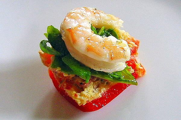 Stuffed Peppers with Rocket Salad and Prawns