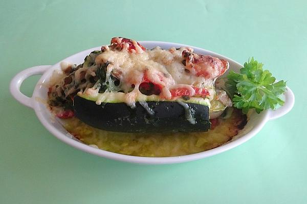 Stuffed Zucchini with Spinach and Mushrooms