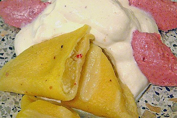 Sweet Tonka Bean Ravioli with Pink Pepper and Banana Filling