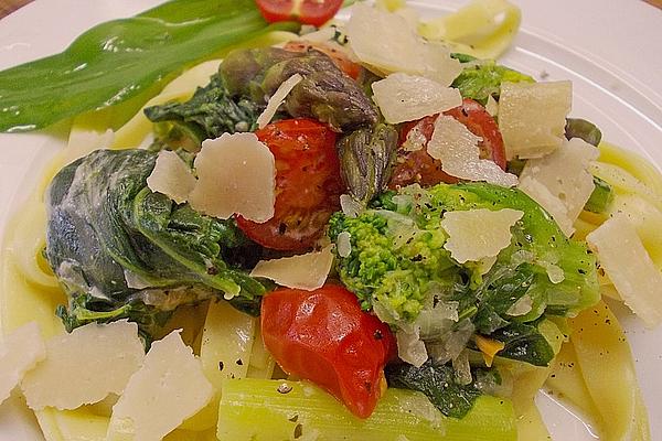 Tagliatelle with Green Asparagus, Cima Di Rapa and Wild Garlic