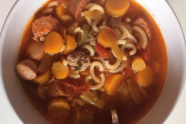 Tomato Soup with Sausages and Meatballs