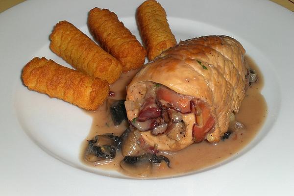 Turkey Rolls with Mushrooms in Cranberry-mustard-cream Sauce