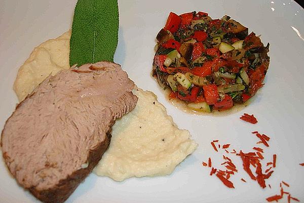 Veal Knuckle with Celery Puree and Ratatouille