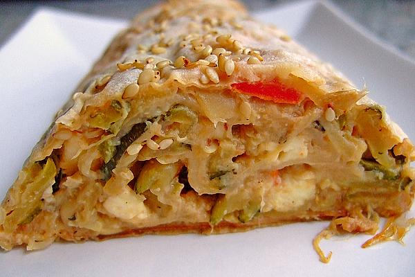 Zucchini and Feta Strudel with Fennel Seeds and Pink Pepper Berries
