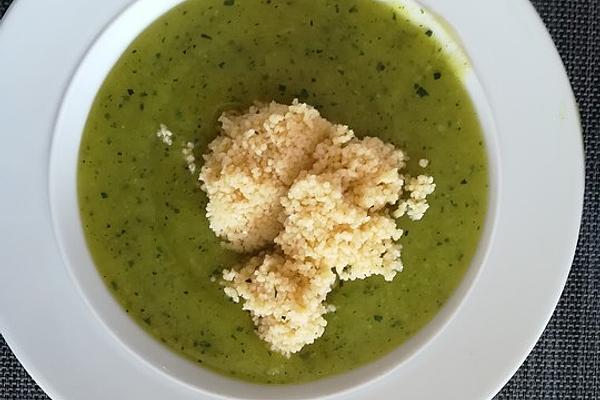 Zucchini Soup with Couscous and Grated Cheese