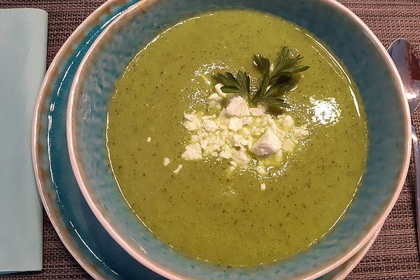 Zucchini Soup with Peas and Feta