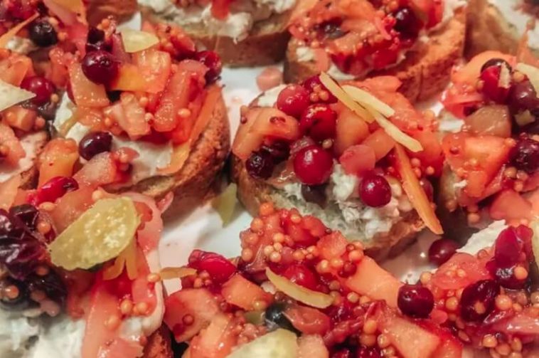 Bruschetta with White Fish Paste and Apple-Cranberry Chutney